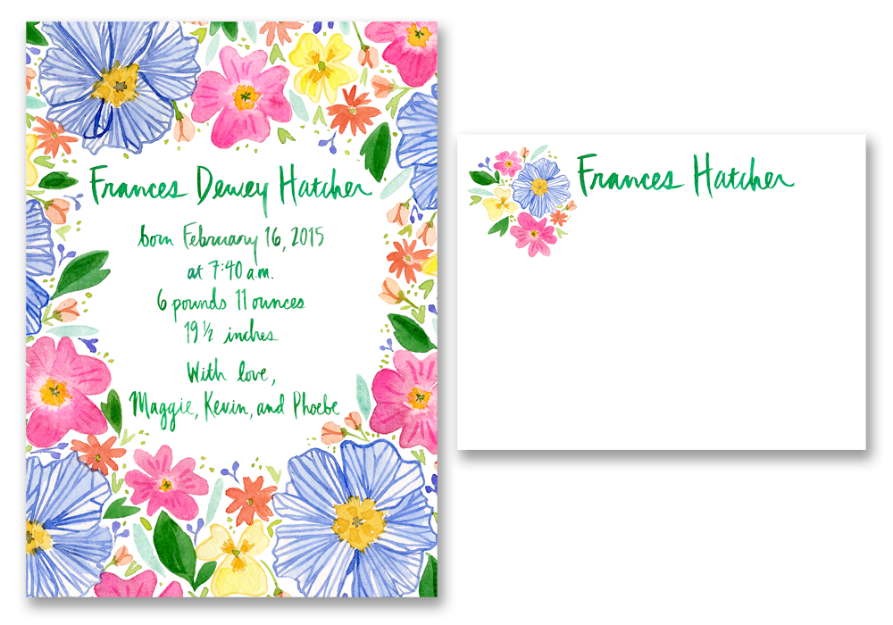  The final birth announcement and Frances' coordinating custom stationery 
