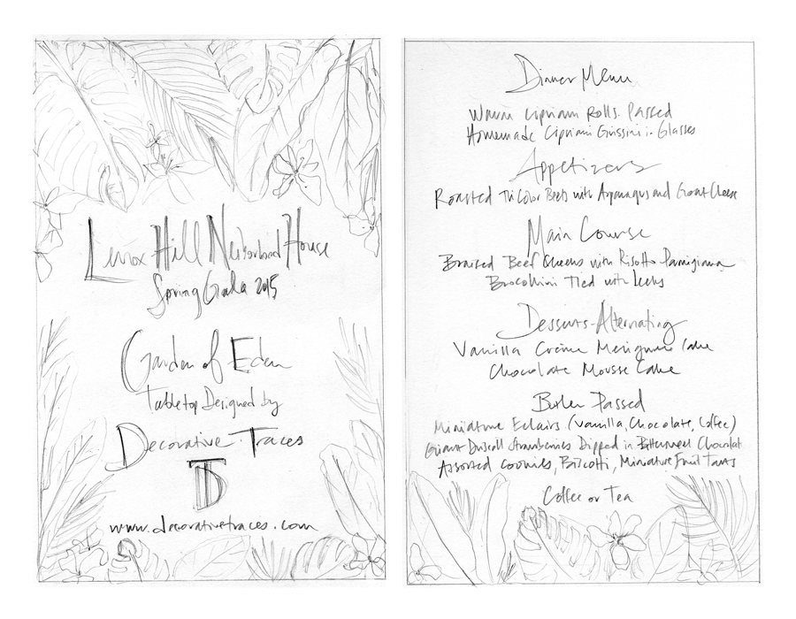  Sketches of the menu front and back 